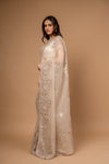 Timeless Beauty Tussar Organza Saree And Woven Zari Border With Unstitched Blouse