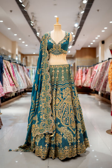 RECEPTION Rama Crepe Lehenga Set And Crepe Dupatta With Readymade Blouse