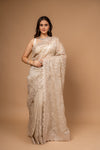 Timeless Beauty Tussar Organza Jaal Print Saree With Unstitched Blouse