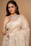 Timeless Beauty Tussar Organza Jaal Print Saree With Unstitched Blouse