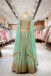 RECEPTION Mint Green Shimmer Lehenga Set And Organza Dupatta With Readymade Blouse