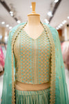 RECEPTION Mint Green Shimmer Lehenga Set And Organza Dupatta With Readymade Blouse