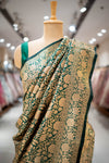 MEHENDI Bottle Green Banarasi Silk Woven Zari Saree With Unstitched Blouse