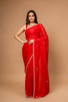 Grace Redefined Red Organza Saree With Unstitched Blouse