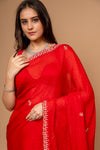 Grace Redefined Red Organza Saree With Unstitched Blouse
