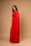 Grace Redefined Red Organza Saree With Unstitched Blouse