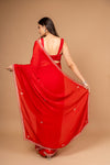 Grace Redefined Red Organza Saree With Unstitched Blouse
