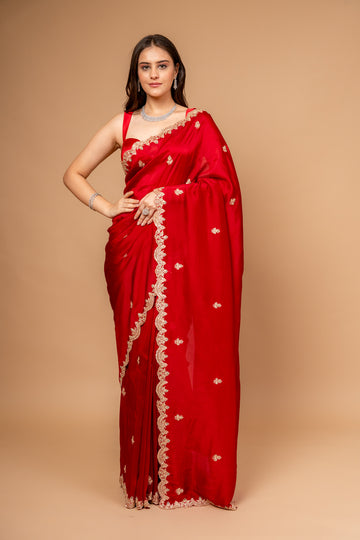 Heritage Heirloom Maroon Organza With Unstitched Blouse