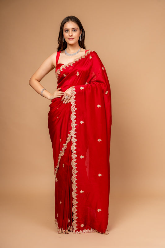 Heritage Heirloom Maroon Organza With Unstitched Blouse