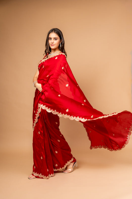 Heritage Heirloom Maroon Organza With Unstitched Blouse