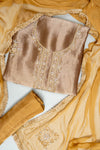 Chikoo Tissue Unstitched Suit Salwar With Chiffon Dupatta