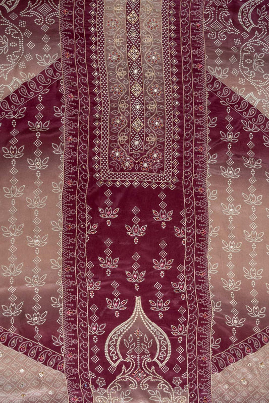 Garnet Crepe Unstitched Salwar Suit With Chinon Dupatta