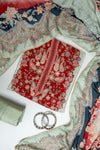 Olive Crepe Unstitched Salwar Suit With Crepe Dupatta