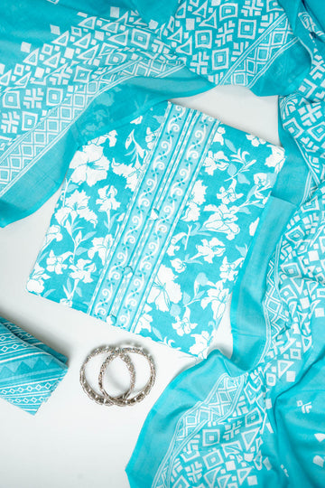 Firozi Cotton Unstitched Salwar Suit With Cotton Dupatta