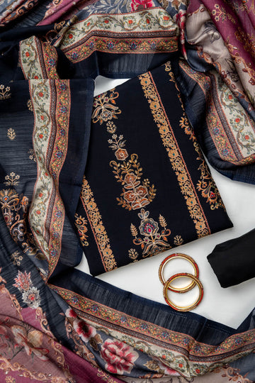 Black Muslin Crepe Unstitched Salwar Suit With Muslin Crepe Dupatta