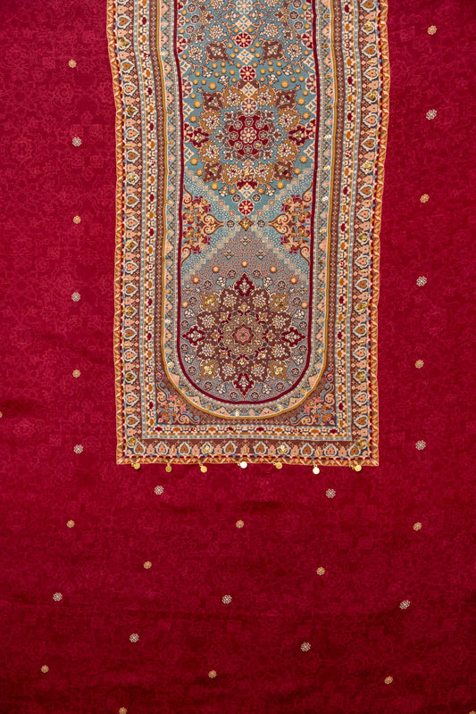 Maroon Crepe Unstitched Salwar Suit With Crepe Dupatta