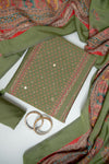 Mehndi Cotton Unstitched Salwar Suit With Cotton Dupatta