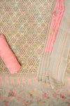 Pink Tussar Crepe Unstitched Salwar Suit With Georgette Dupatta