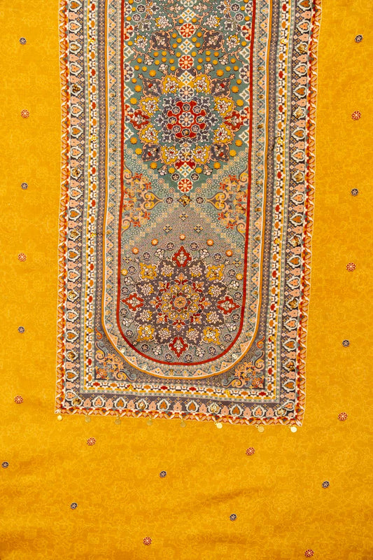 Mustard Crepe Unstitched Salwar Suit With Crepe Dupatta