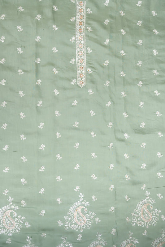 Olive Muslin Unstitched Salwar Suit With Muslin Dupatta