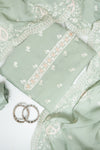 Olive Muslin Unstitched Salwar Suit With Muslin Dupatta