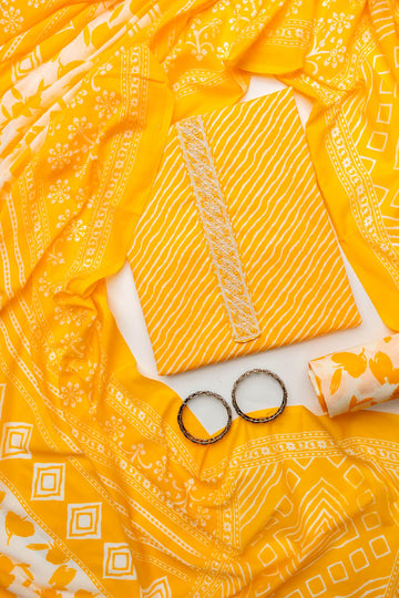 Mustard Cotton Unstitched Salwar Suit With Cotton Dupatta
