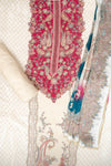 Off White Tussar Crepe Unstitched Salwar Suit With Crepe Dupatta