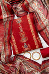 Maroon Muslin Crepe Unstitched Salwar Suit With Muslin Crepe Dupatta