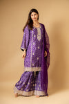 Purple Chinon Readymade Sharara Set With Net Dupatta