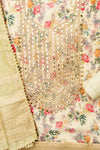 Off White Cotton Unstitched Salwar Suit With Cotton Dupatta