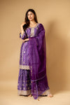 Purple Chinon Readymade Sharara Set With Net Dupatta