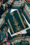 Bottle Green Muslin Crepe Unstitched Salwar Suit With Muslin Crepe Dupatta