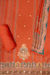 Rust Cotton Unstitched Salwar Suit With Cotton Dupatta