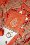 Rust Cotton Unstitched Salwar Suit With Cotton Dupatta