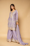 Mauve Chinon Readymade Suit And Palazzo With Chinon Dupatta