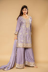 Mauve Chinon Readymade Suit And Palazzo With Chinon Dupatta