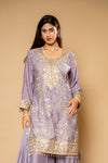 Mauve Chinon Readymade Suit And Palazzo With Chinon Dupatta