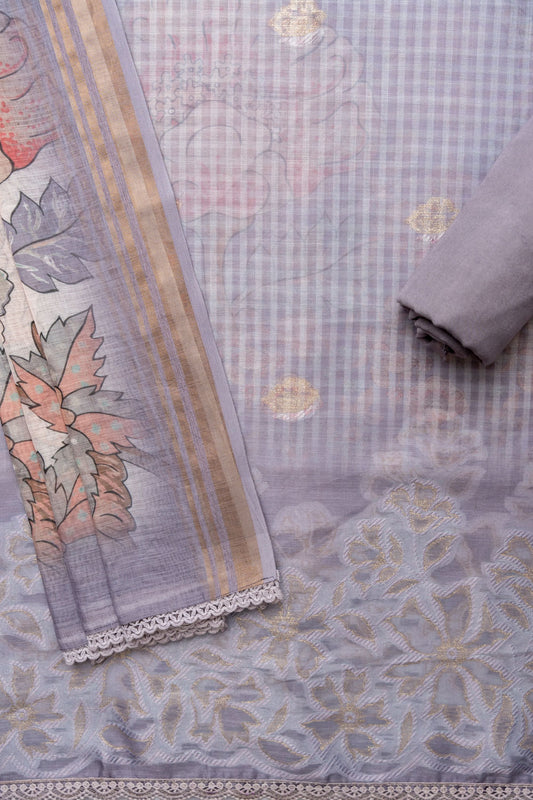 Mauve Cotton Unstitched Salwar Suit With Cotton Dupatta