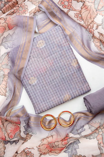 Mauve Cotton Unstitched Salwar Suit With Cotton Dupatta