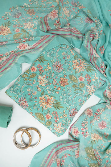 Mint Green Crepe Unstitched Salwar Suit With Crepe Dupatta
