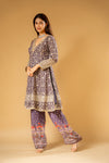 Garnet Georgette Readymade Suit And Palazzo With Crepe Dupatta