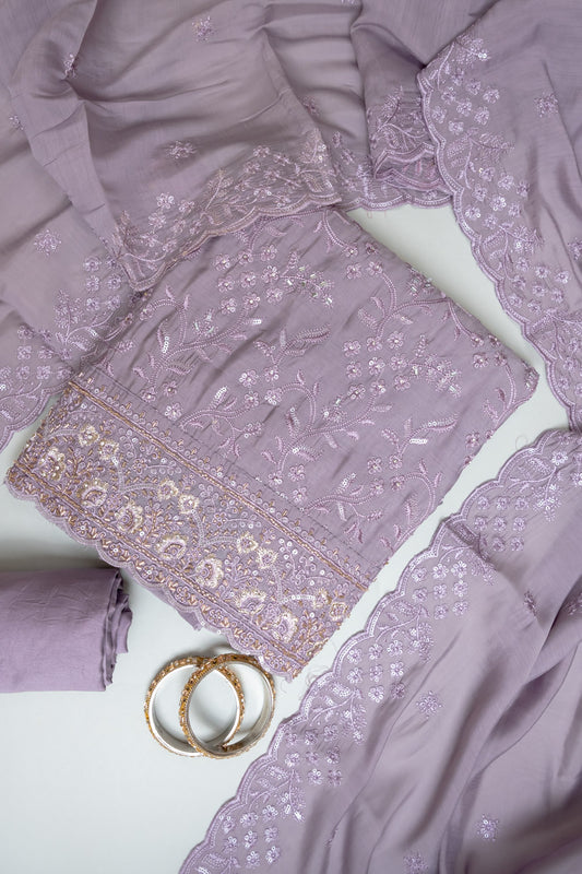 Mauve Muslin Unstitched Salwar Suit With Muslin Dupatta