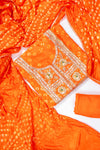 Orange Dola Unstitched Salwar Suit With Dola Dupatta