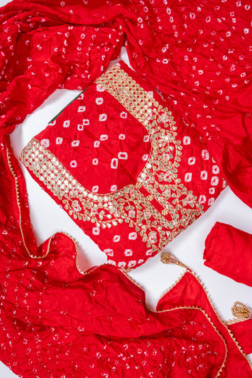 Maroon Dola Unstitched Salwar Suit With Dola Dupatta