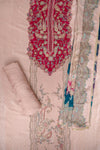 Peach Crepe Unstitched Salwar Suit With Crepe Dupatta