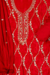Maroon Organza Unstitched Salwar Suit With Chiffon Dupatta