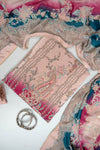 Peach Crepe Unstitched Salwar Suit With Crepe Dupatta