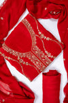 Maroon Organza Unstitched Salwar Suit With Chiffon Dupatta