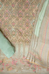 Sea Green Tussar Crepe Unstitched Salwar Suit With Georgette Dupatta