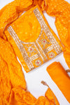 Mustard Dola Unstitched Salwar Suit With Dola Dupatta